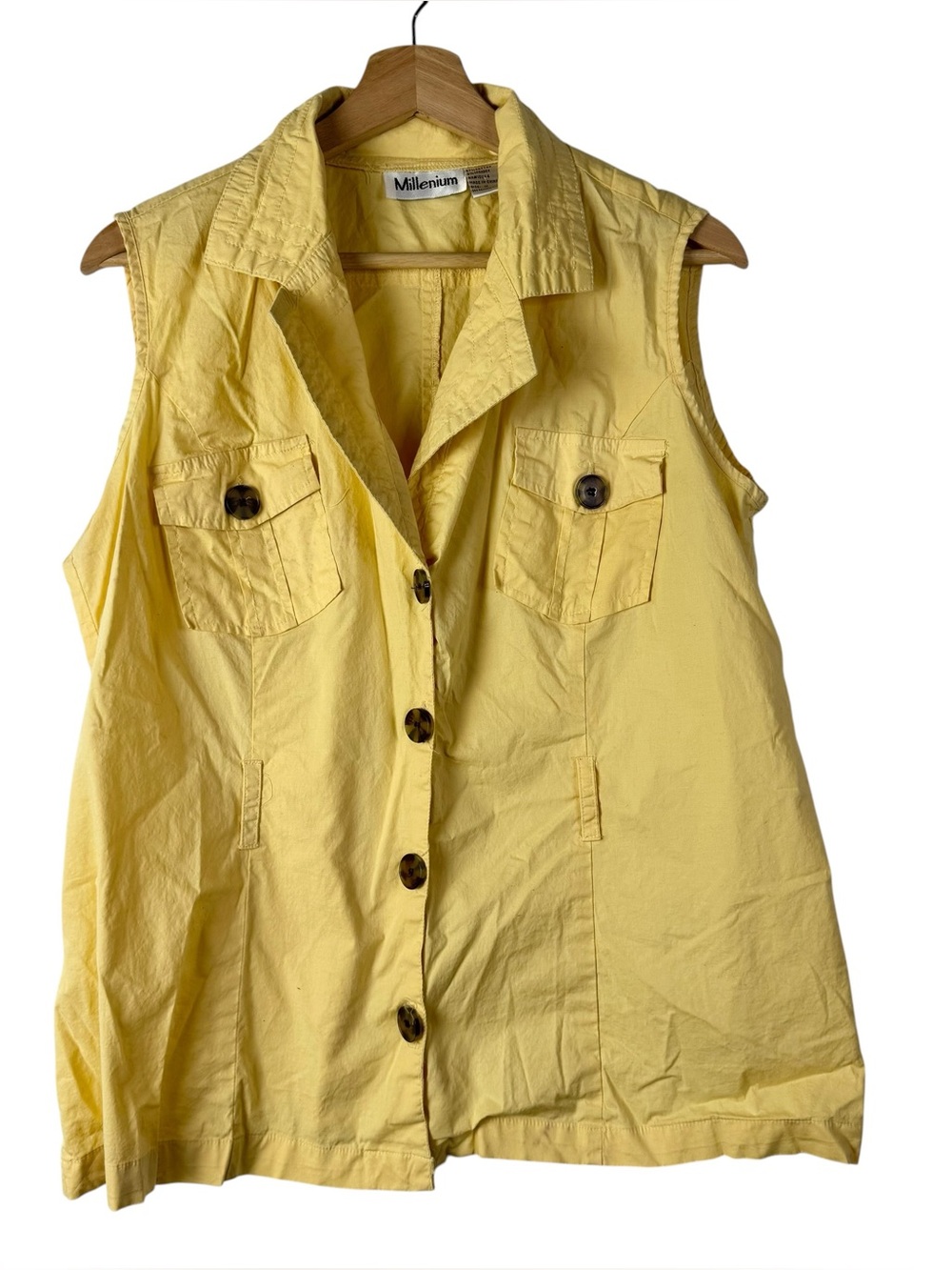 Vintage Millenium Yellow Button Front Sleeveless Tank Top 1X‎